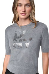 ELBOW SLEEVE SEQUIN LOGO SWEATER