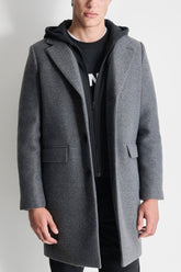FAUX WOOL COAT WITH HOODED BIB