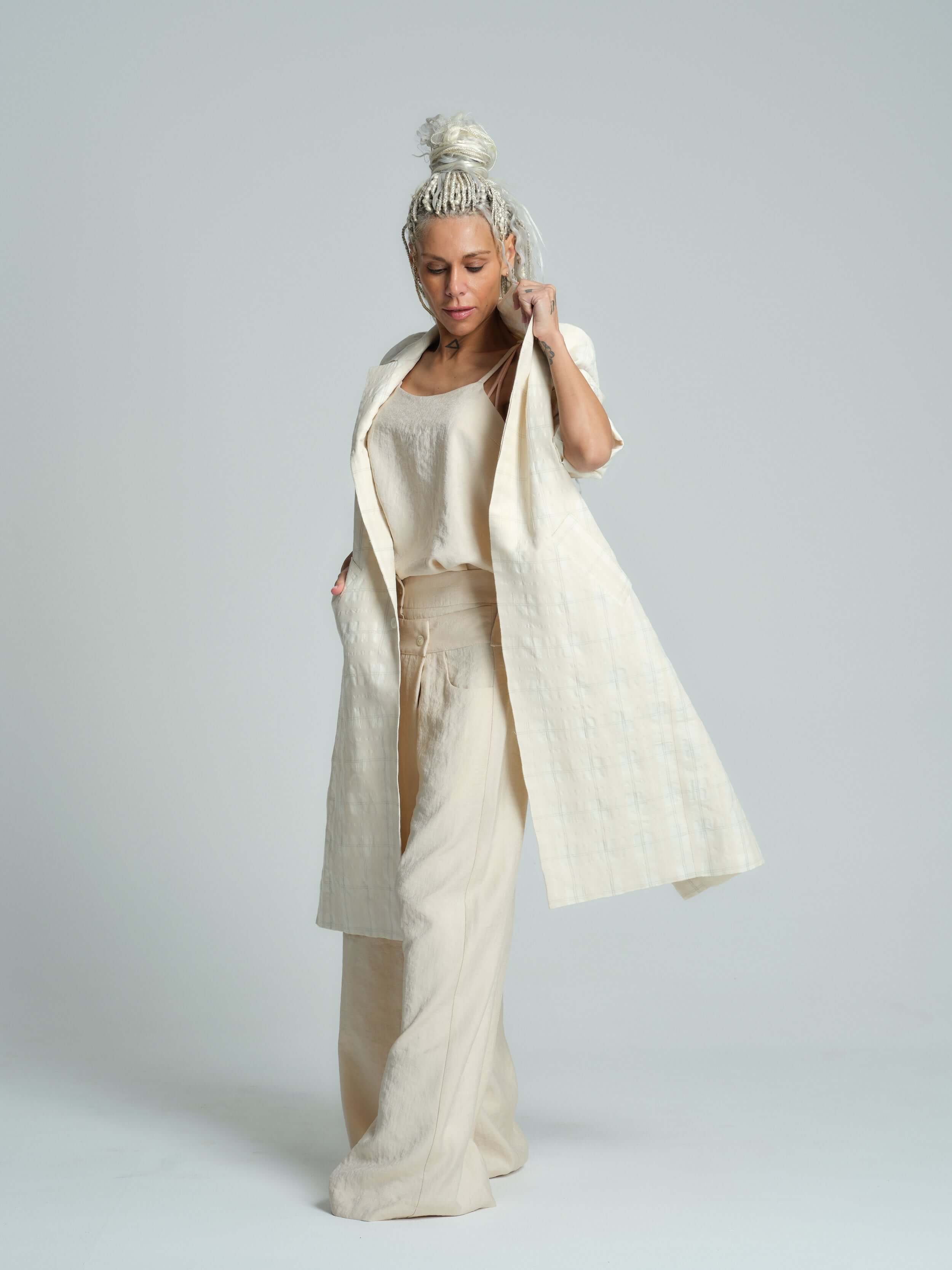 Plaid Linen-Blend Jacket