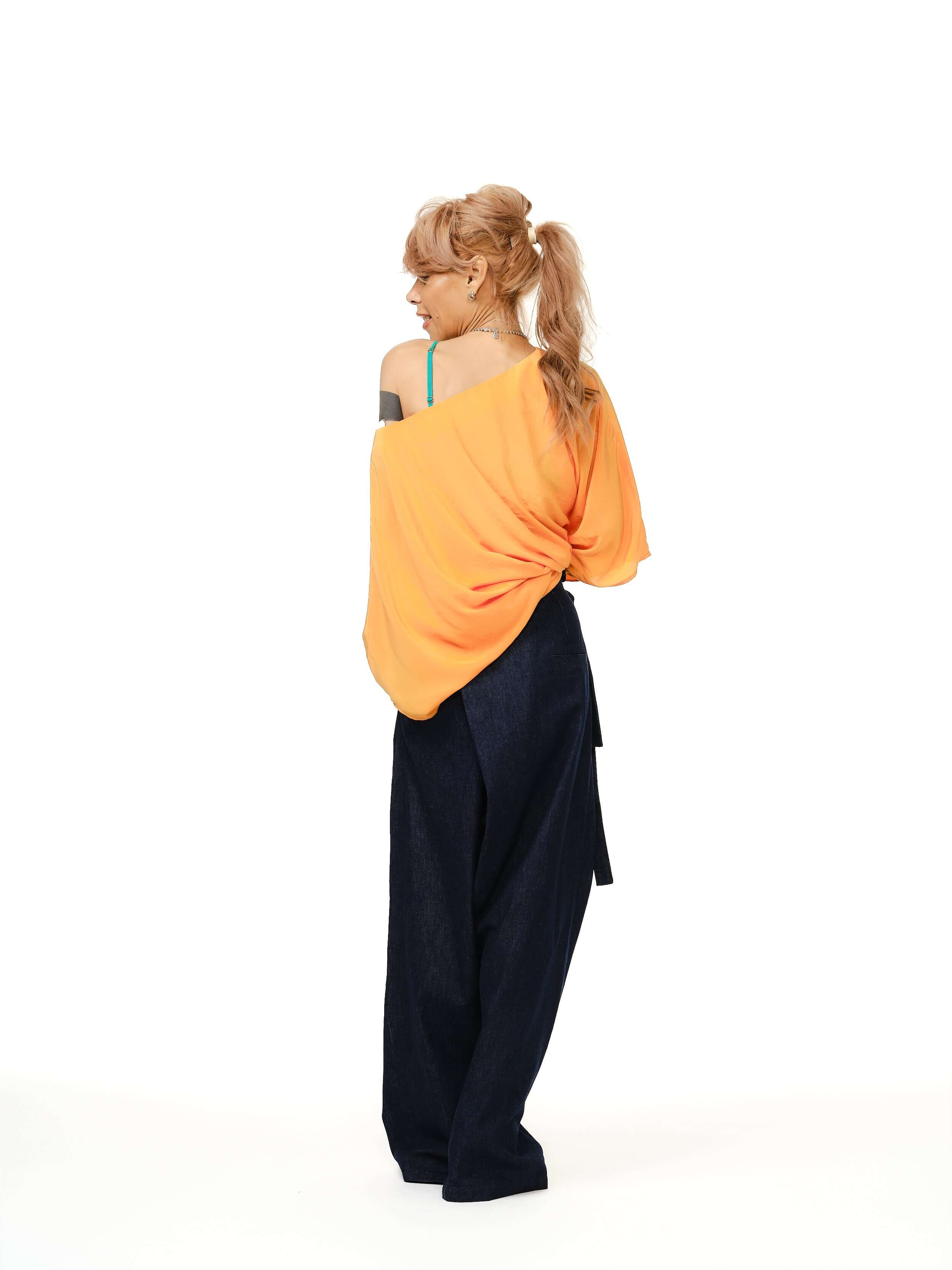 Wrap-Front Wide-Leg Jeans