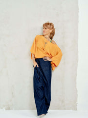 Wrap-Front Wide-Leg Jeans
