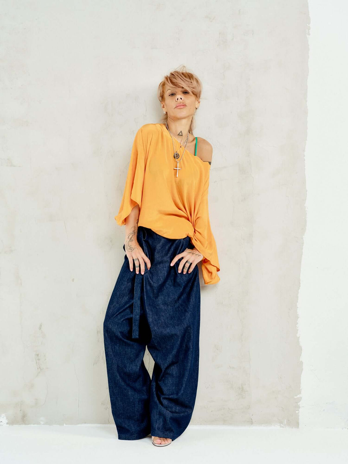 Wrap-Front Wide-Leg Jeans