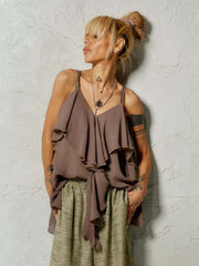 Brown Ruffle Cami Top