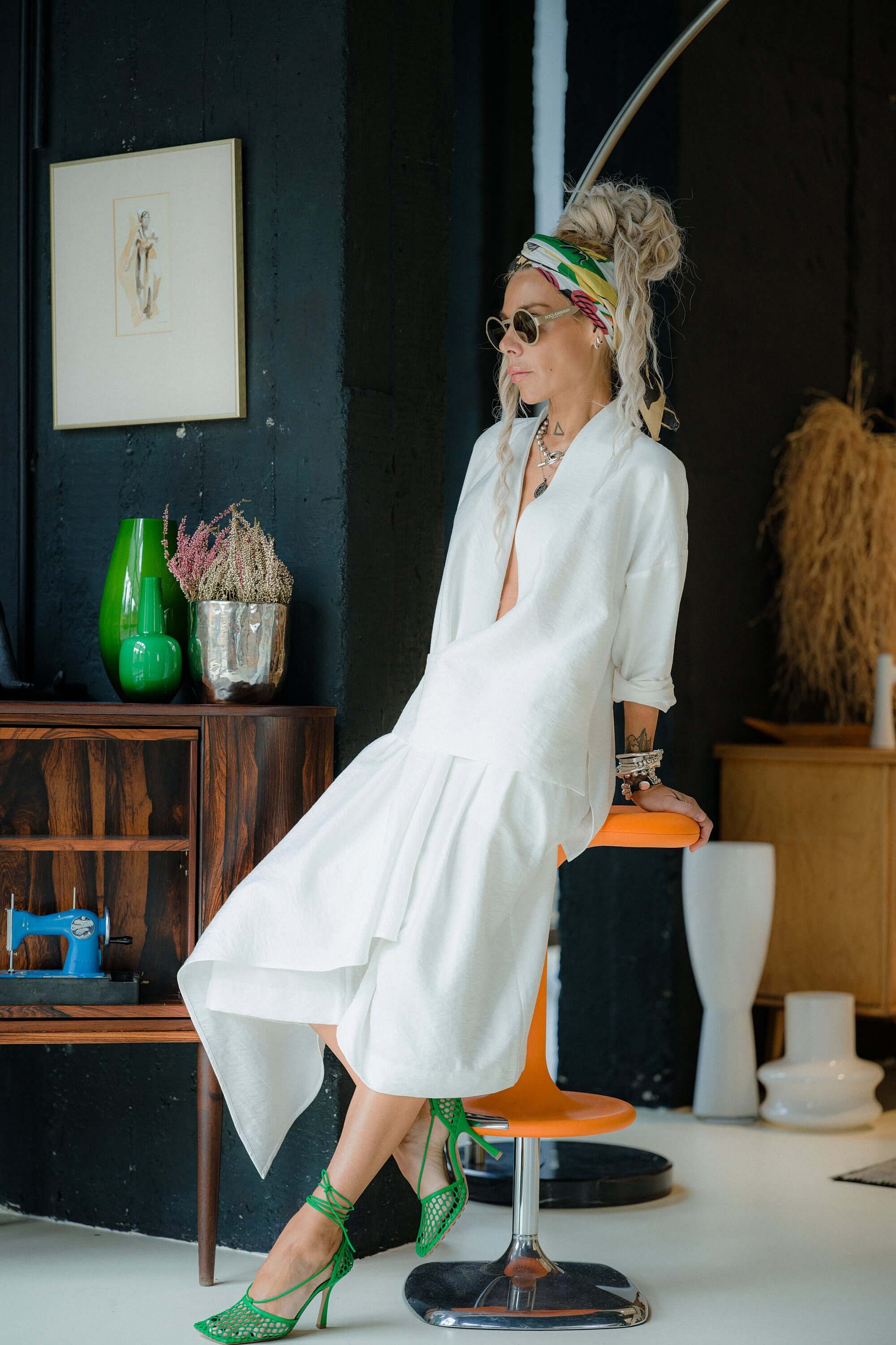 Ivory Draped Blouse and Bermuda Pants Co-Ord