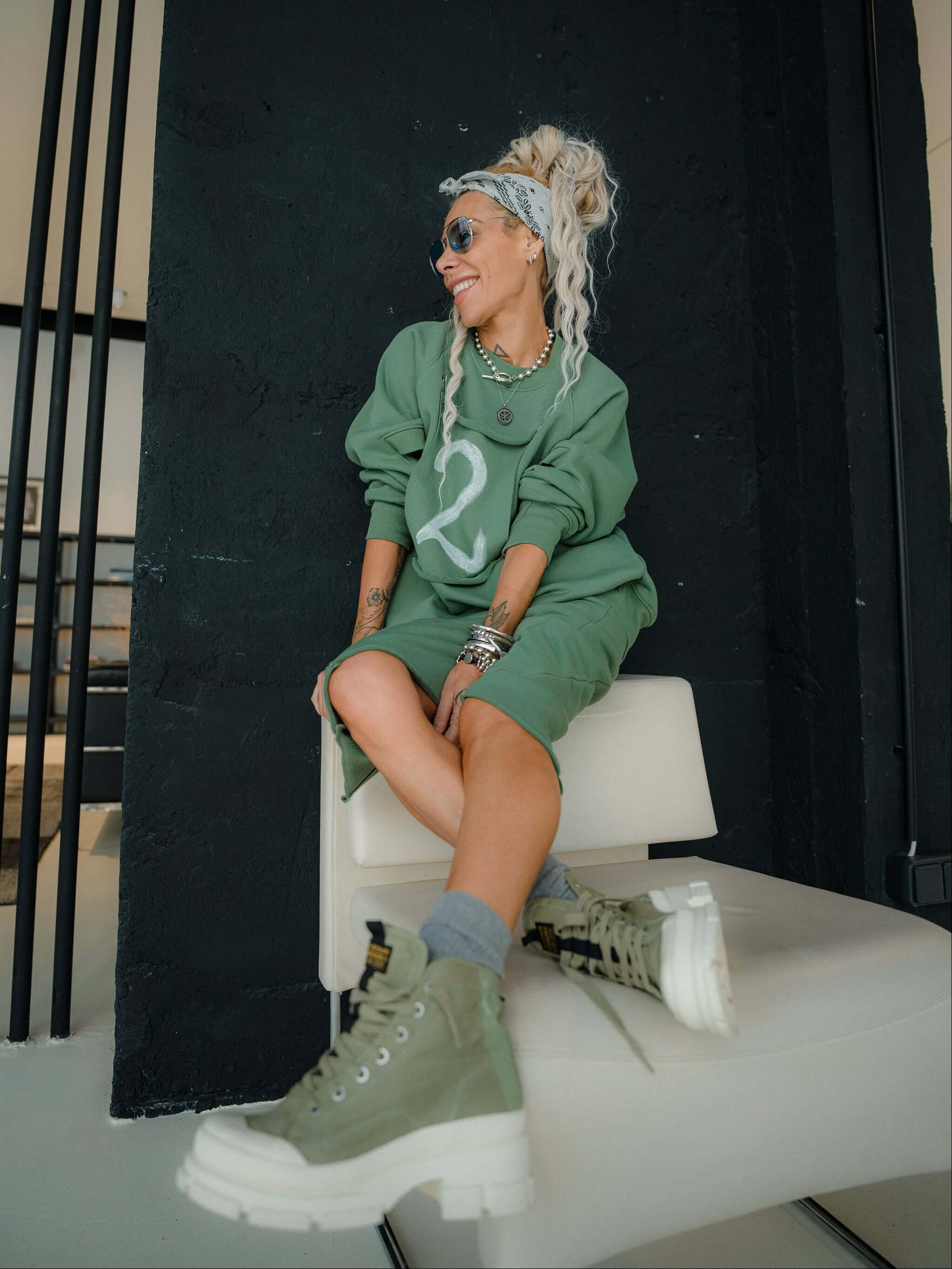 Sage Oversized Sweatshirt and Midi Skirt Set