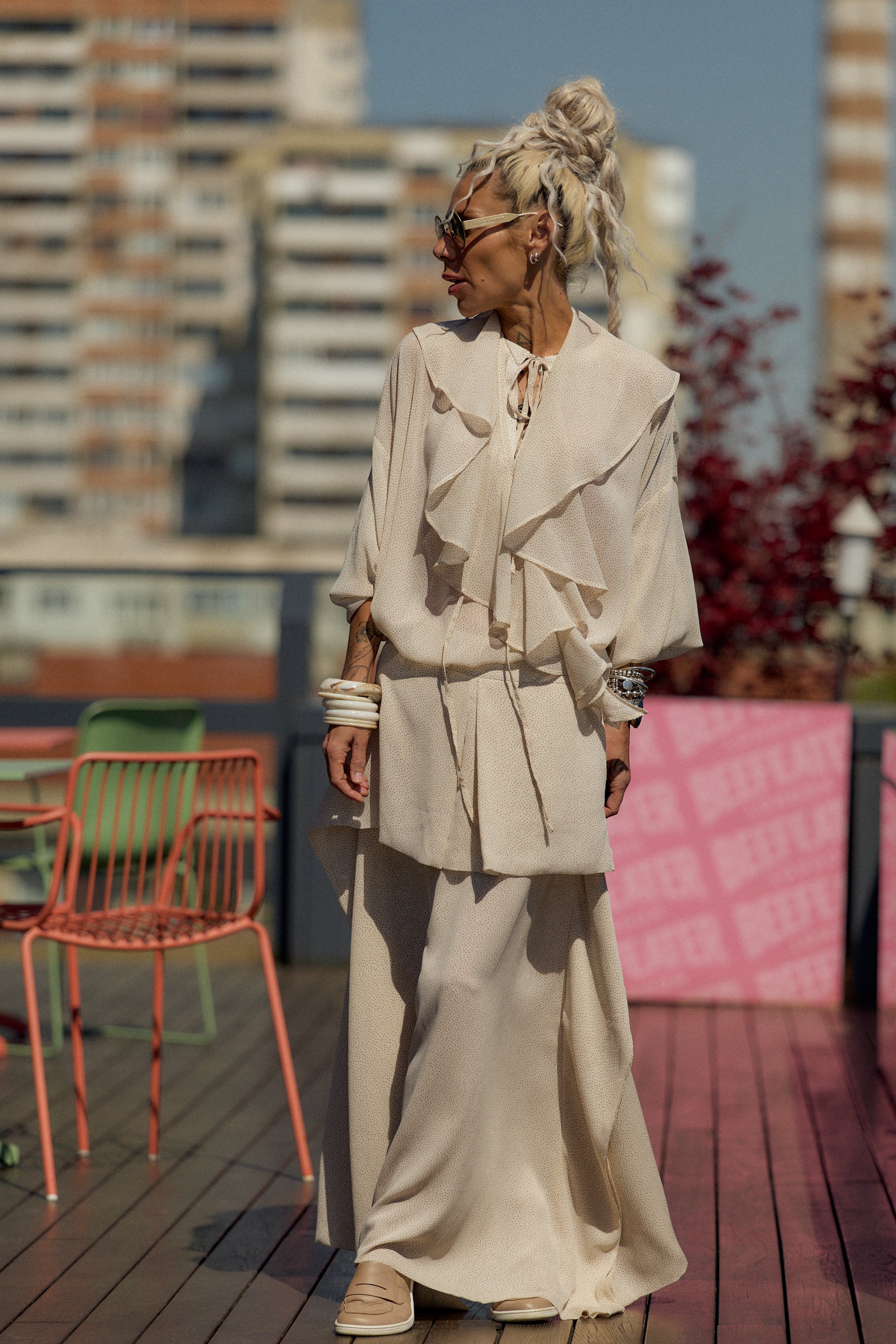 Cream Ruffle Maxi Skirt