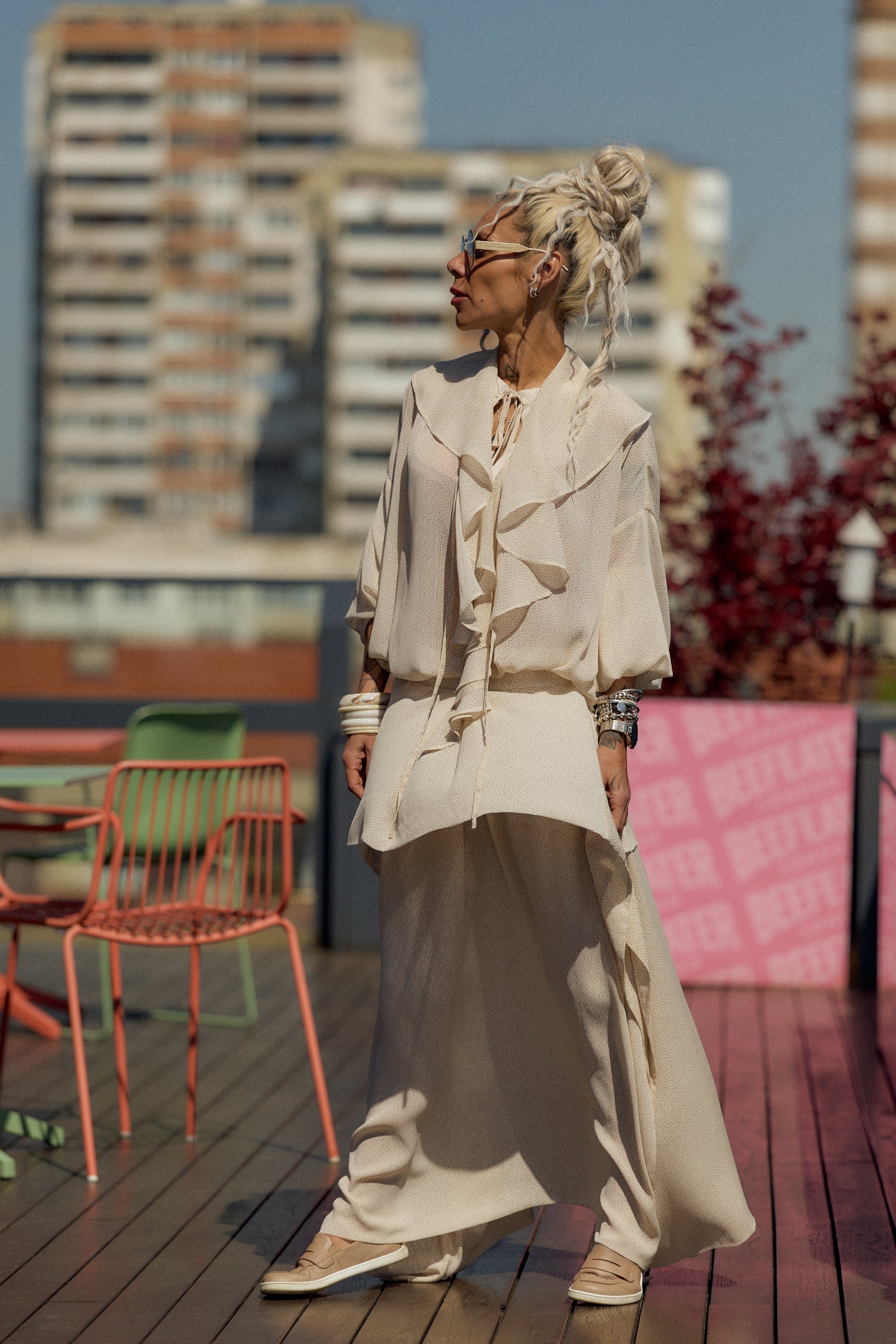 Cream Ruffle Maxi Skirt