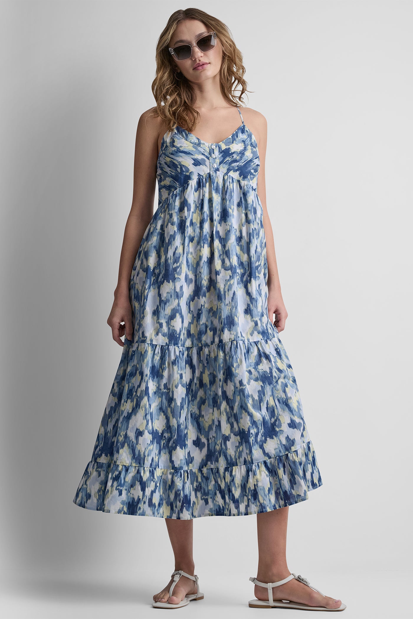 PRINTED TIERED MIDI TANK DRESS