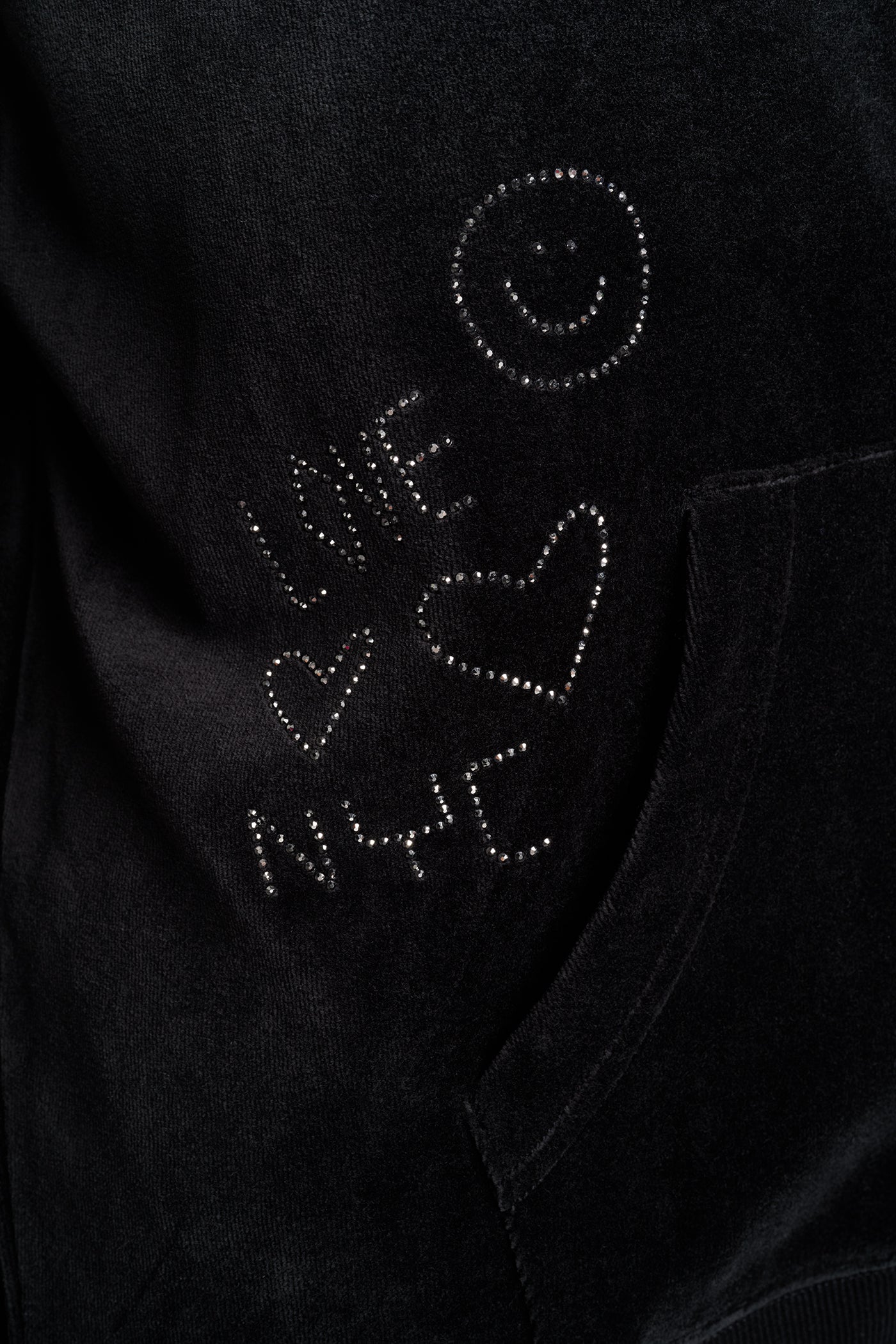 VELOUR RHINESTONE GRAFITTI LOGO HOODIE
