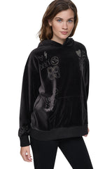 VELOUR RHINESTONE GRAFITTI LOGO HOODIE