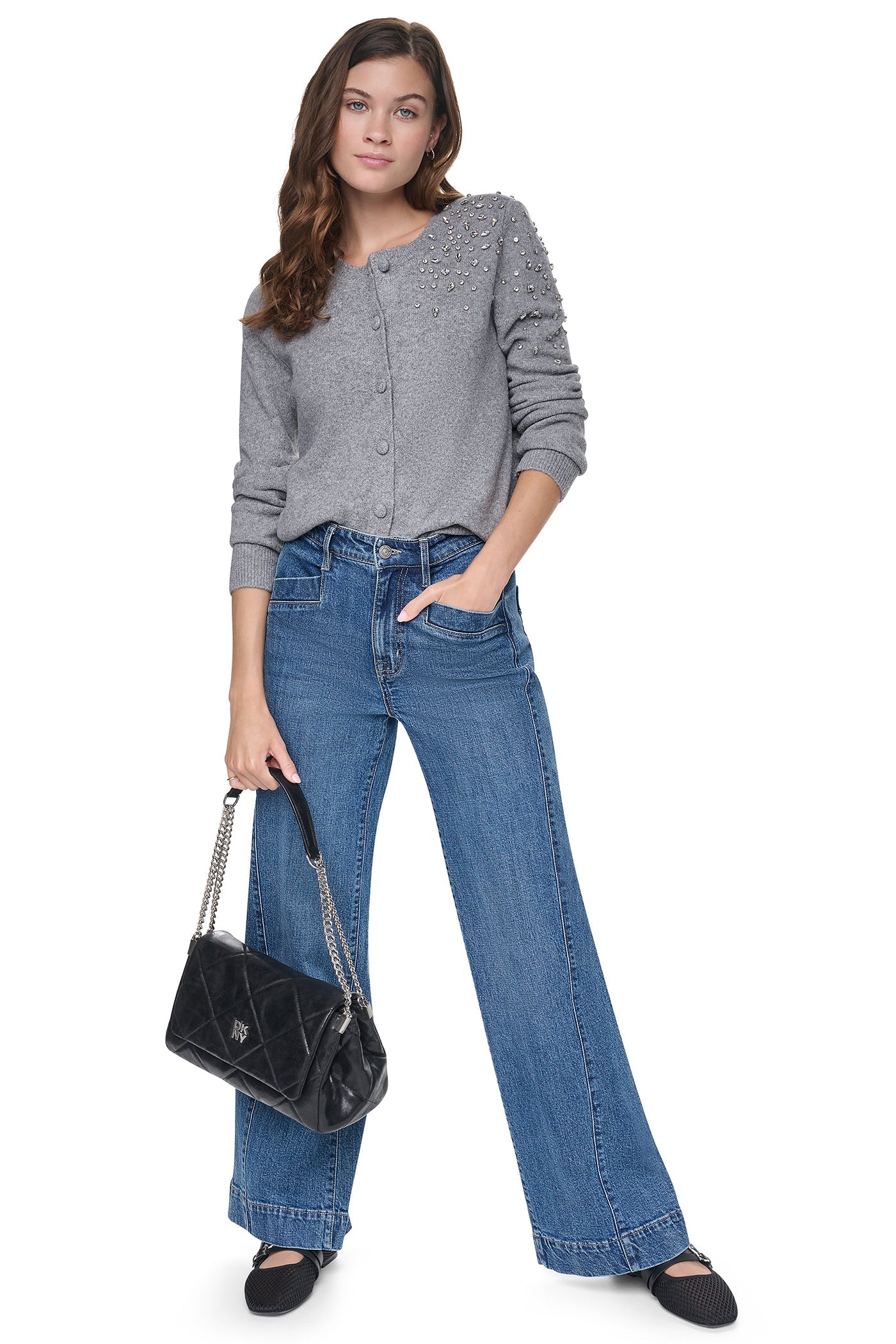 RHINESTONE FRONT CARDIGAN