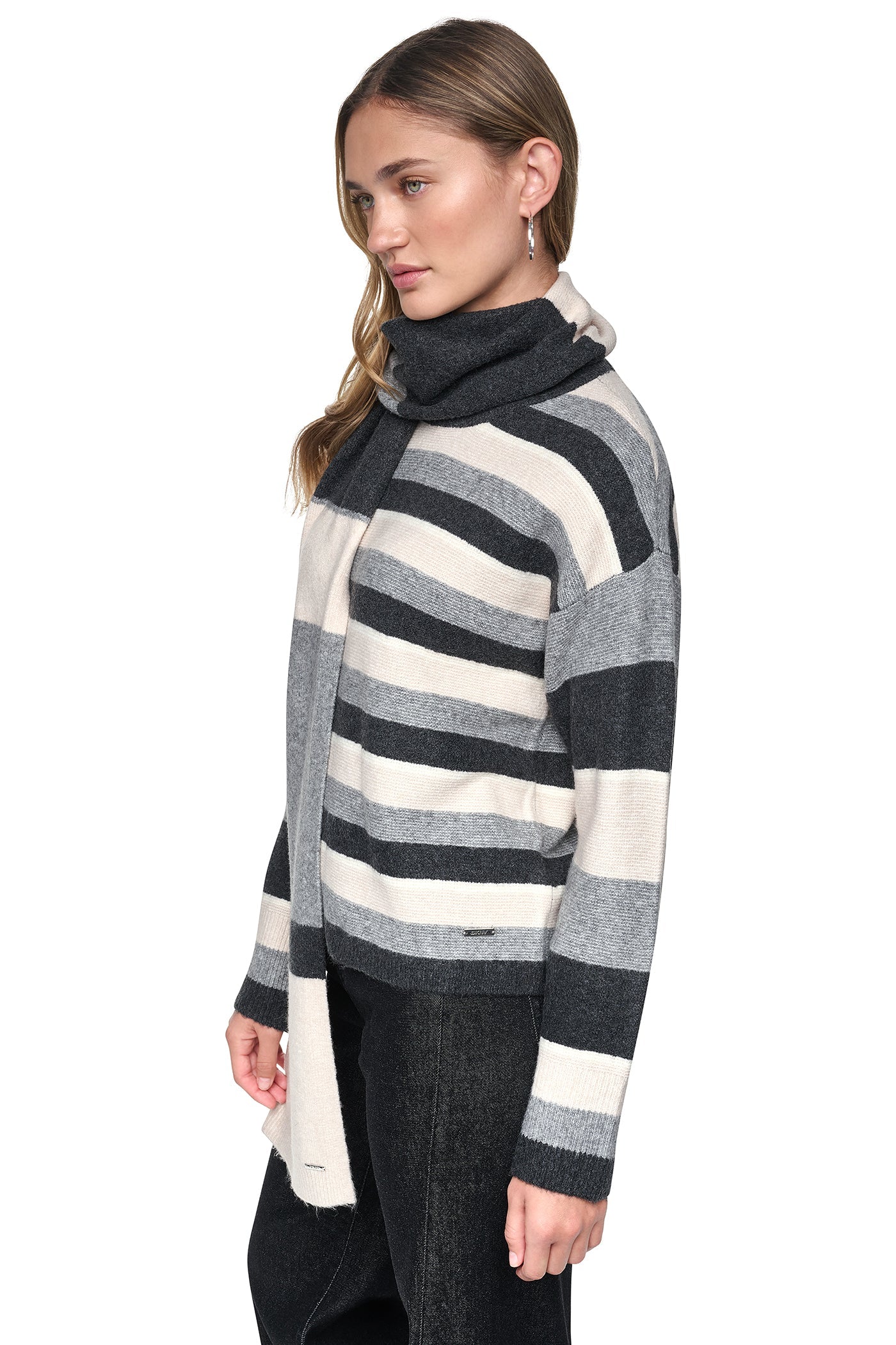 STRIPED SWEATER WITH SCARF
