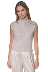 EXTENDED SHOULDER MOCK NECK SWEATER