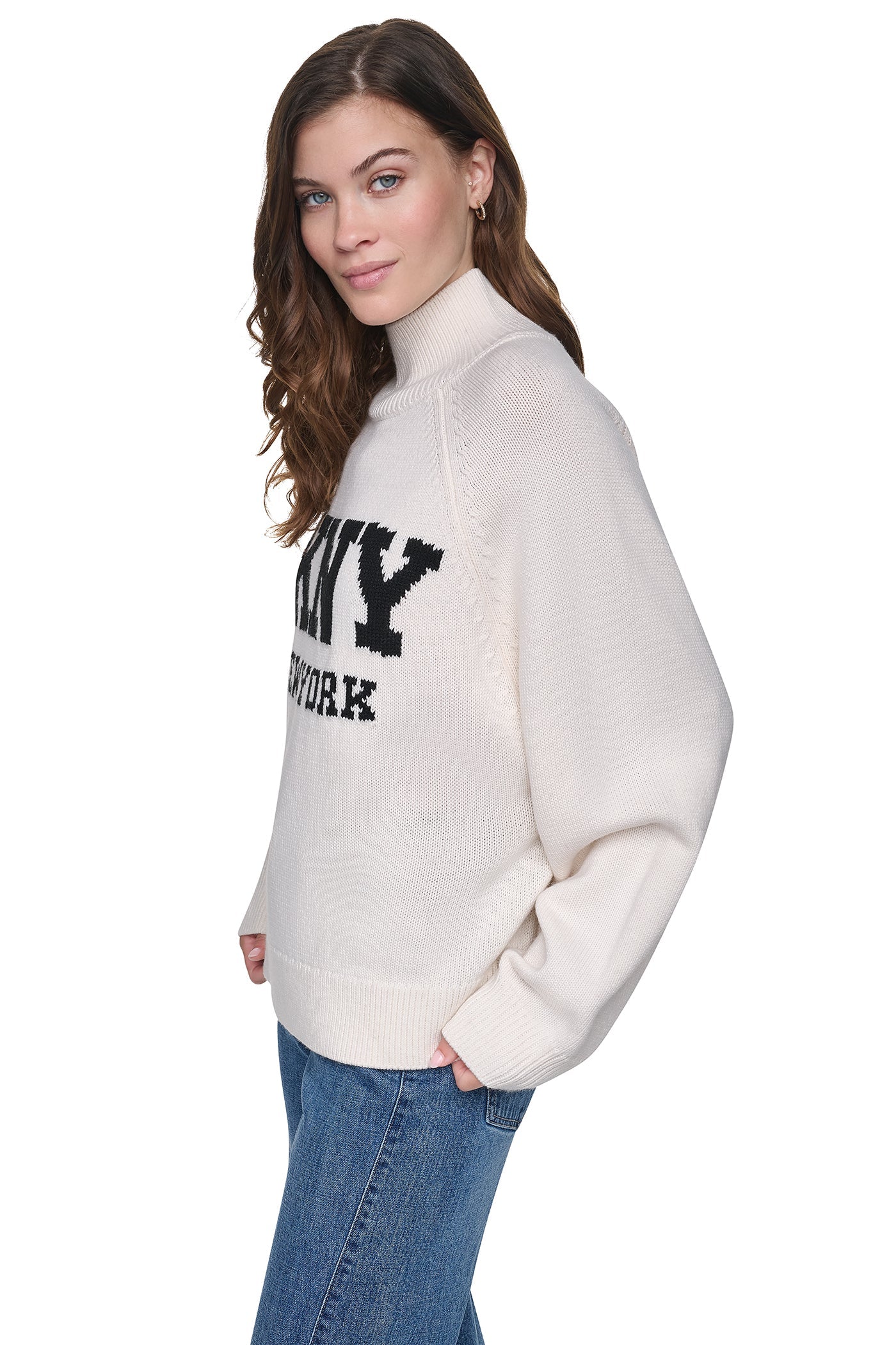 OVERSIZED MOCK NECK LOGO SWEATER