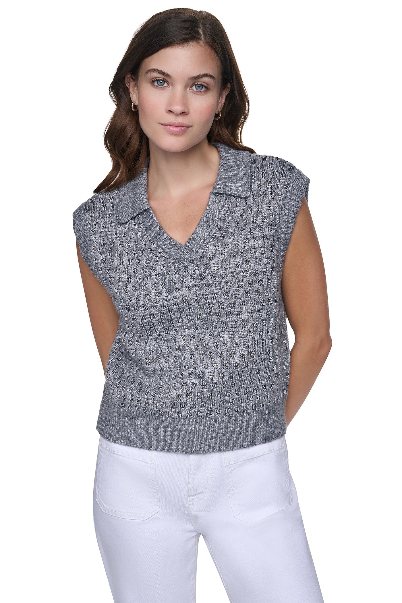 SEQUIN POLO SWEATER VEST