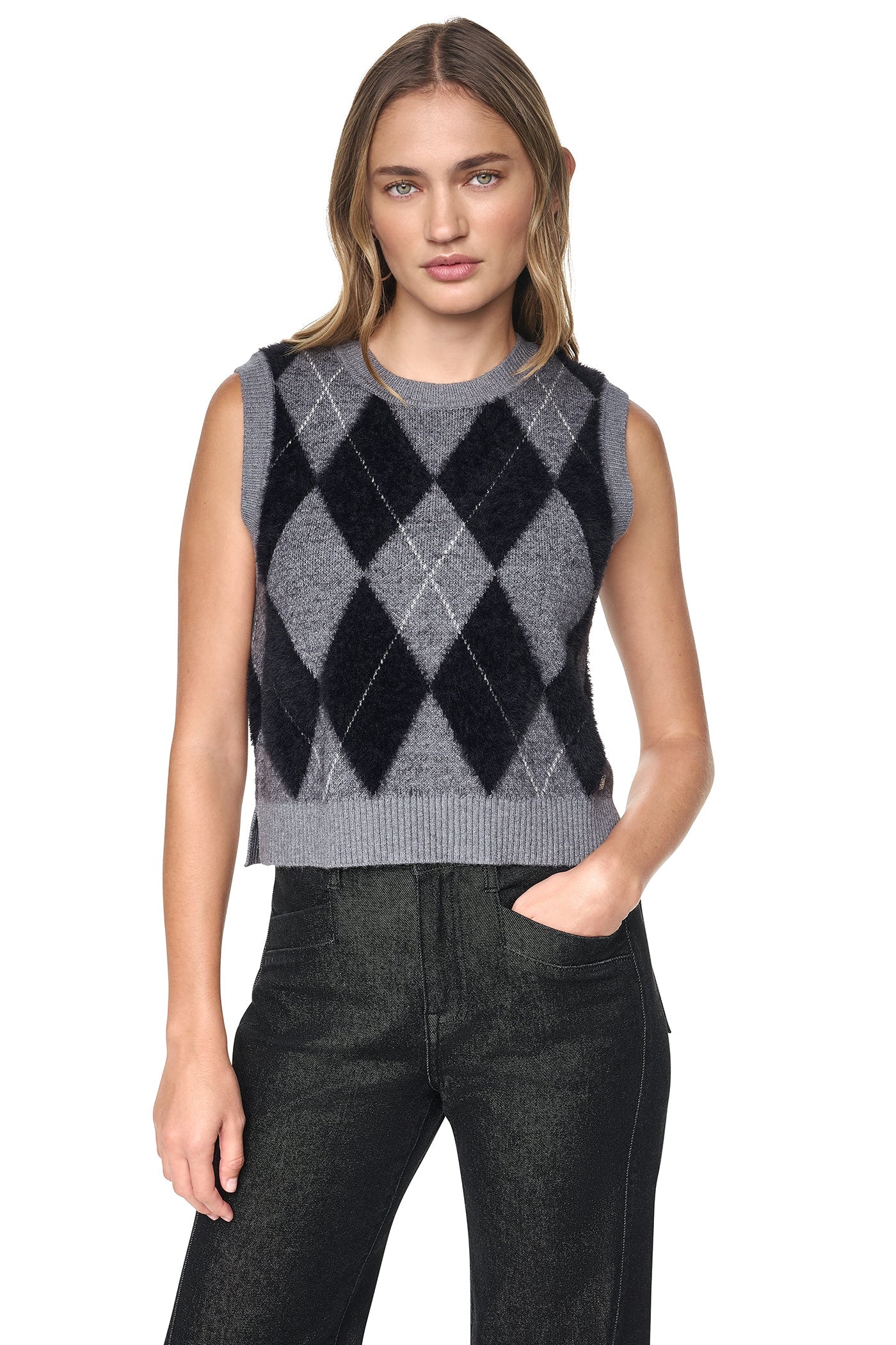 FUZZY ARGYLE SWEATER VEST