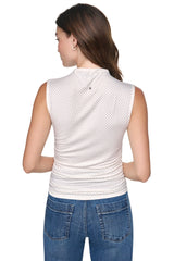 RHINESTONE RUCHED SLEEVELESS TOP