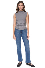 RHINESTONE RUCHED SLEEVELESS TOP