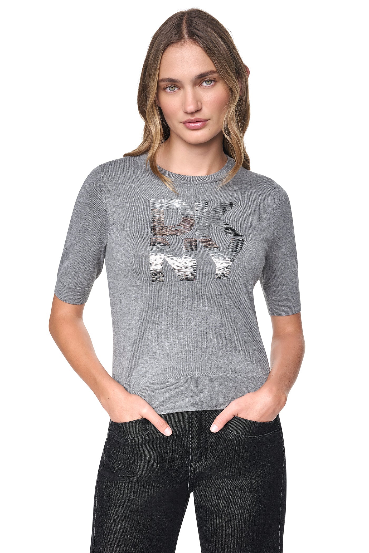 ELBOW SLEEVE SEQUIN LOGO SWEATER