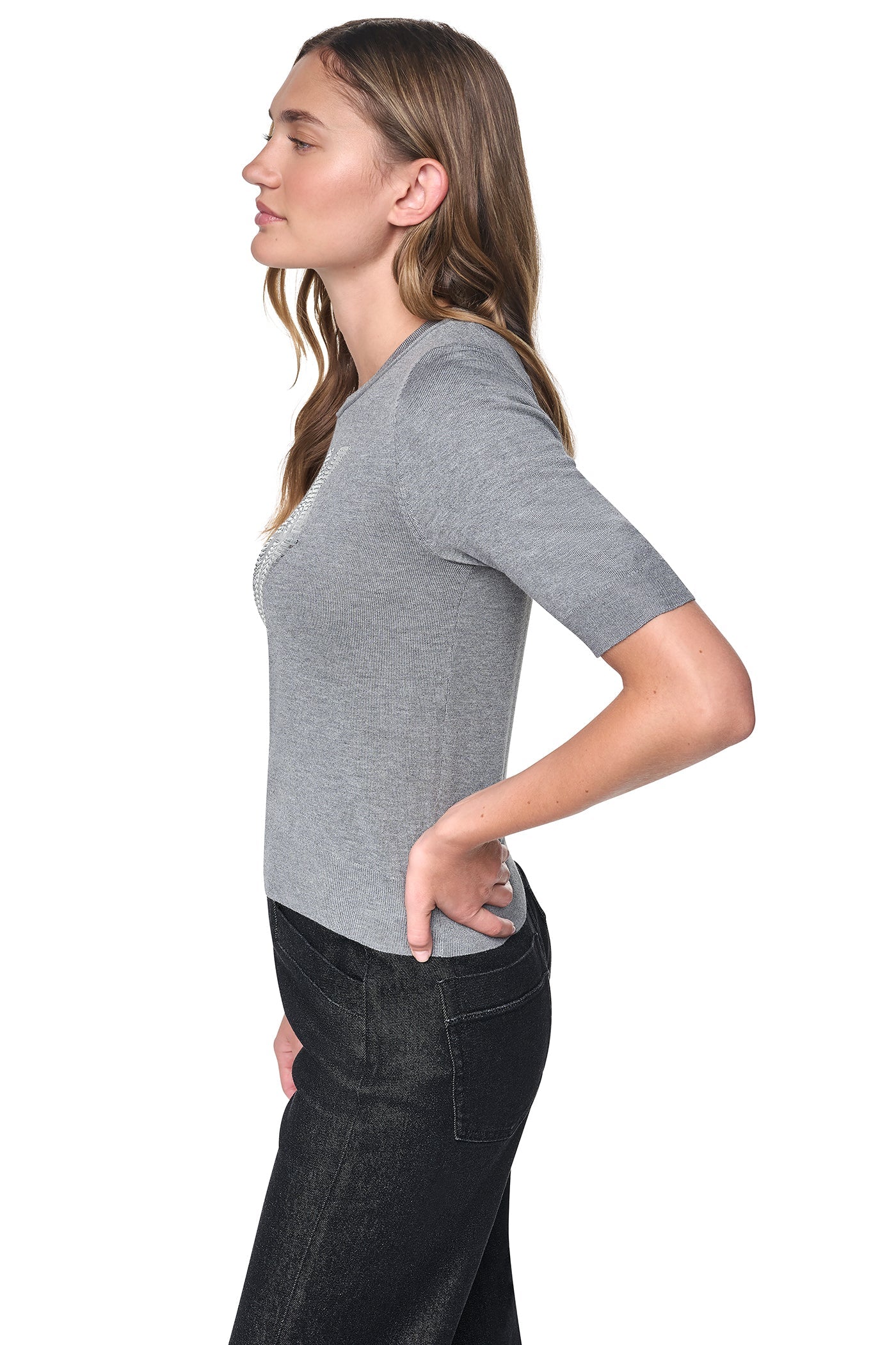 ELBOW SLEEVE SEQUIN LOGO SWEATER