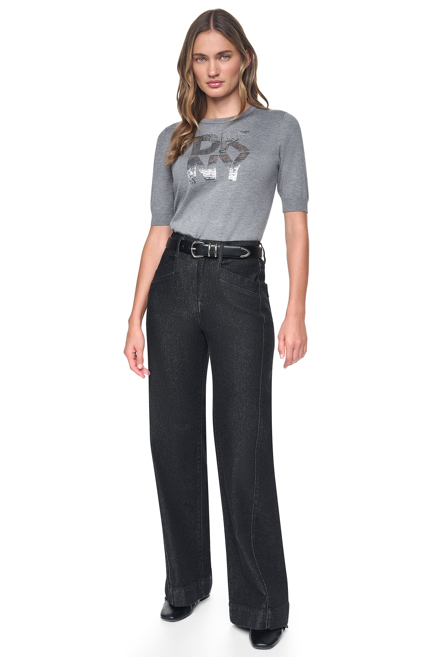 ELBOW SLEEVE SEQUIN LOGO SWEATER
