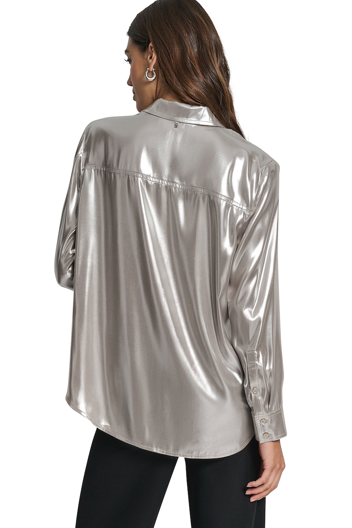 BUTTON FRONT METALLIC BLOUSE
