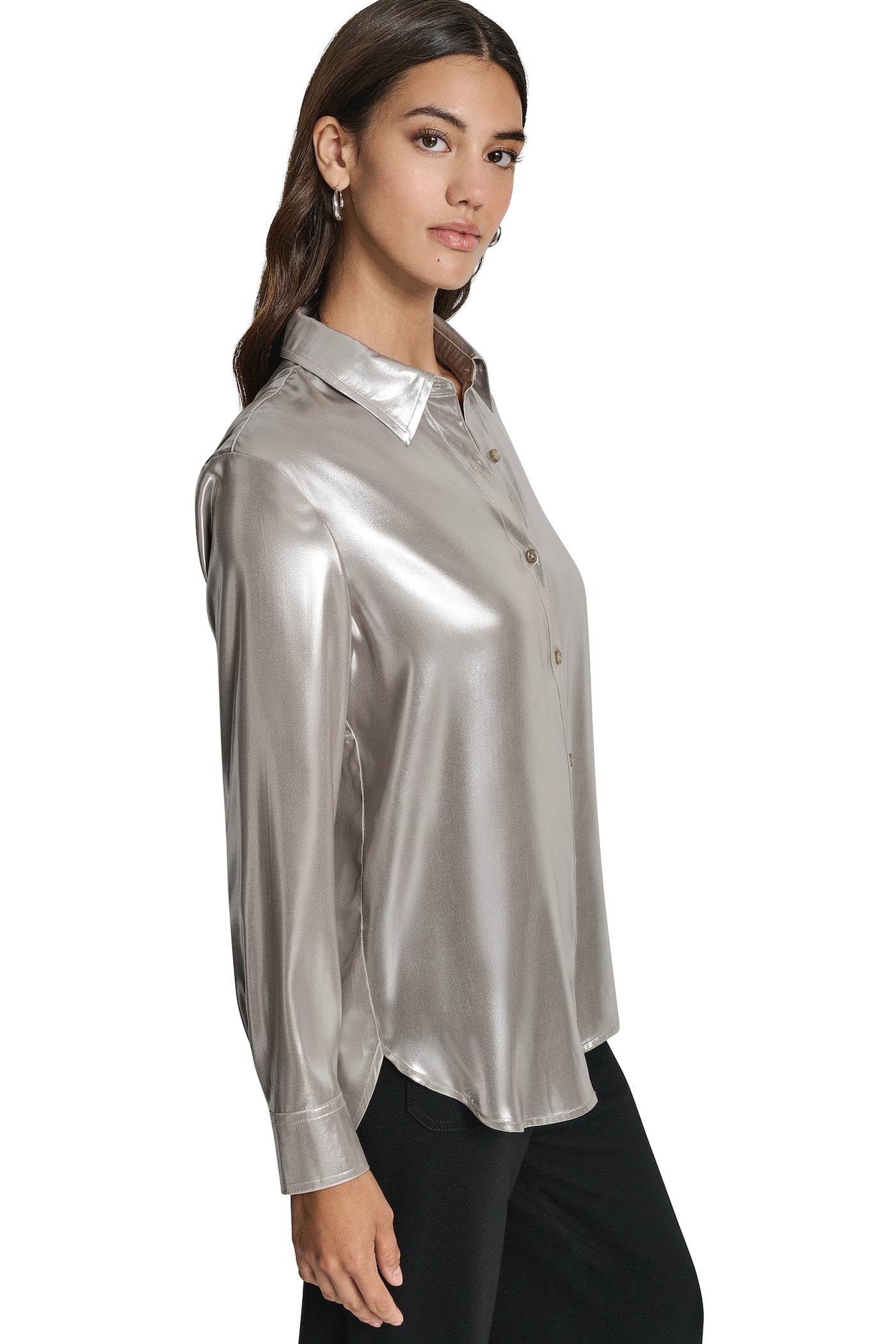 BUTTON FRONT METALLIC BLOUSE