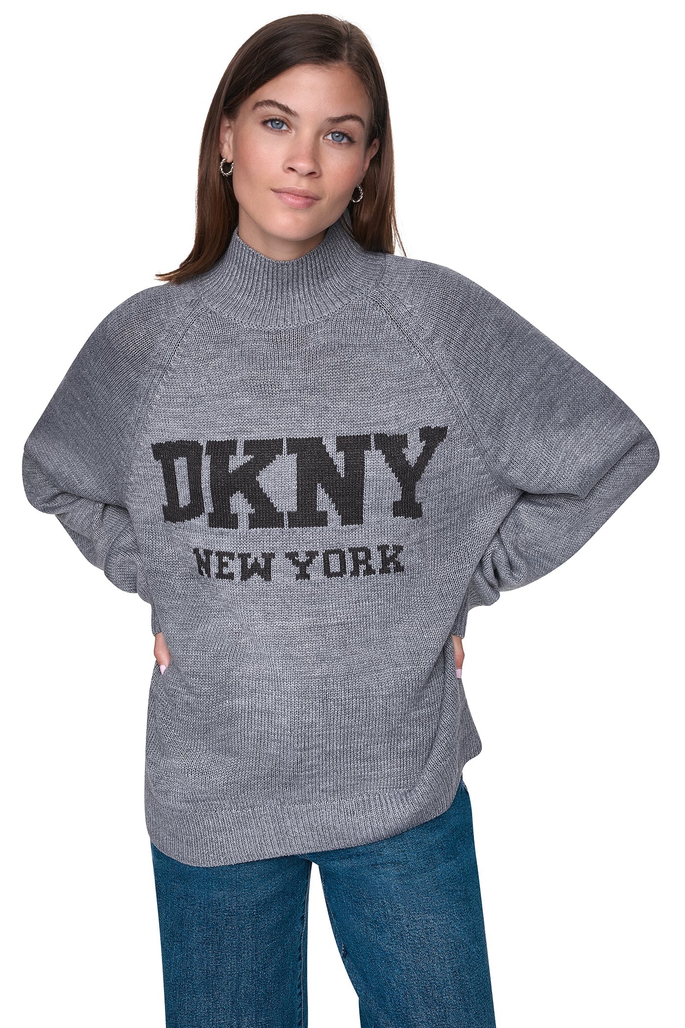 OVERSIZED MOCK NECK LOGO SWEATER