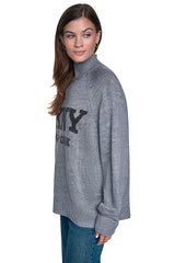 OVERSIZED MOCK NECK LOGO SWEATER