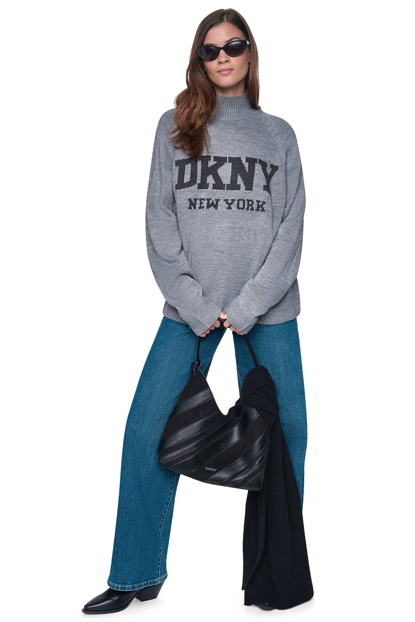 OVERSIZED MOCK NECK LOGO SWEATER