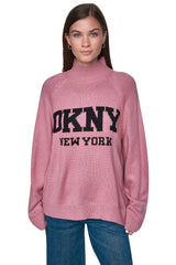 OVERSIZED MOCK NECK LOGO SWEATER