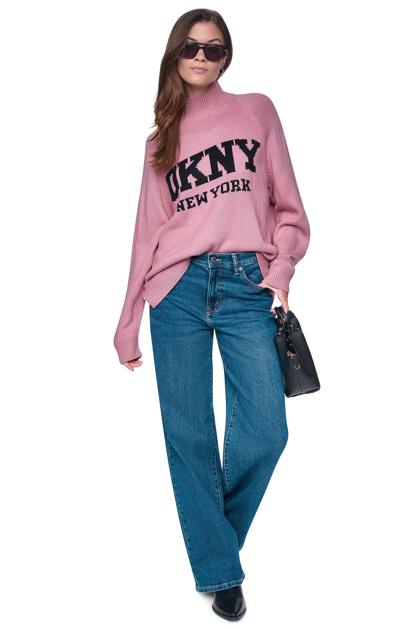 OVERSIZED MOCK NECK LOGO SWEATER