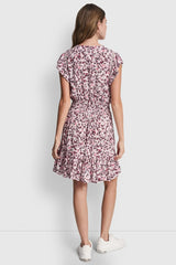 SMOCKED WAIST V-NECK DRESS