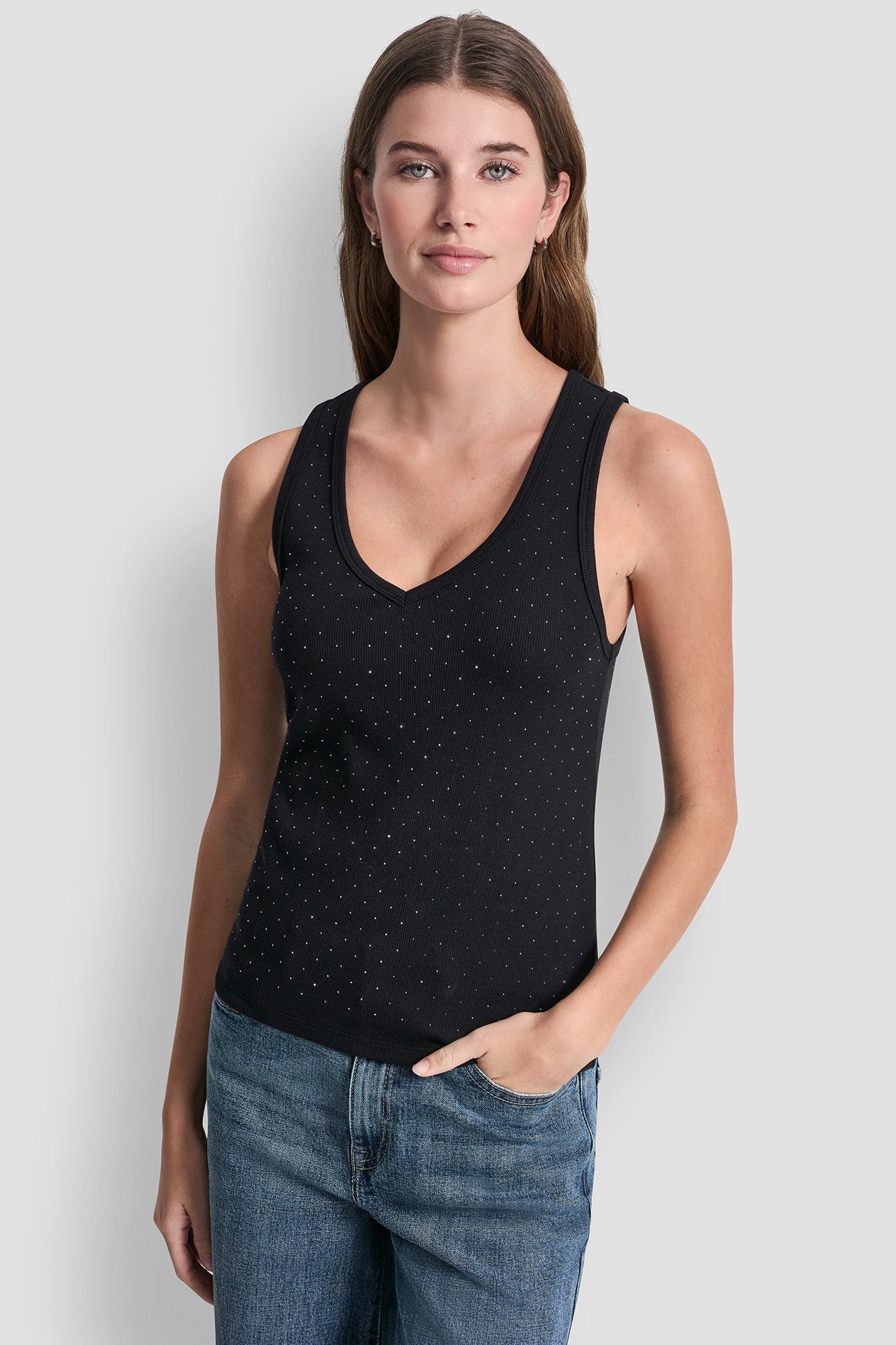 RHINESTONES V-NECK TANK