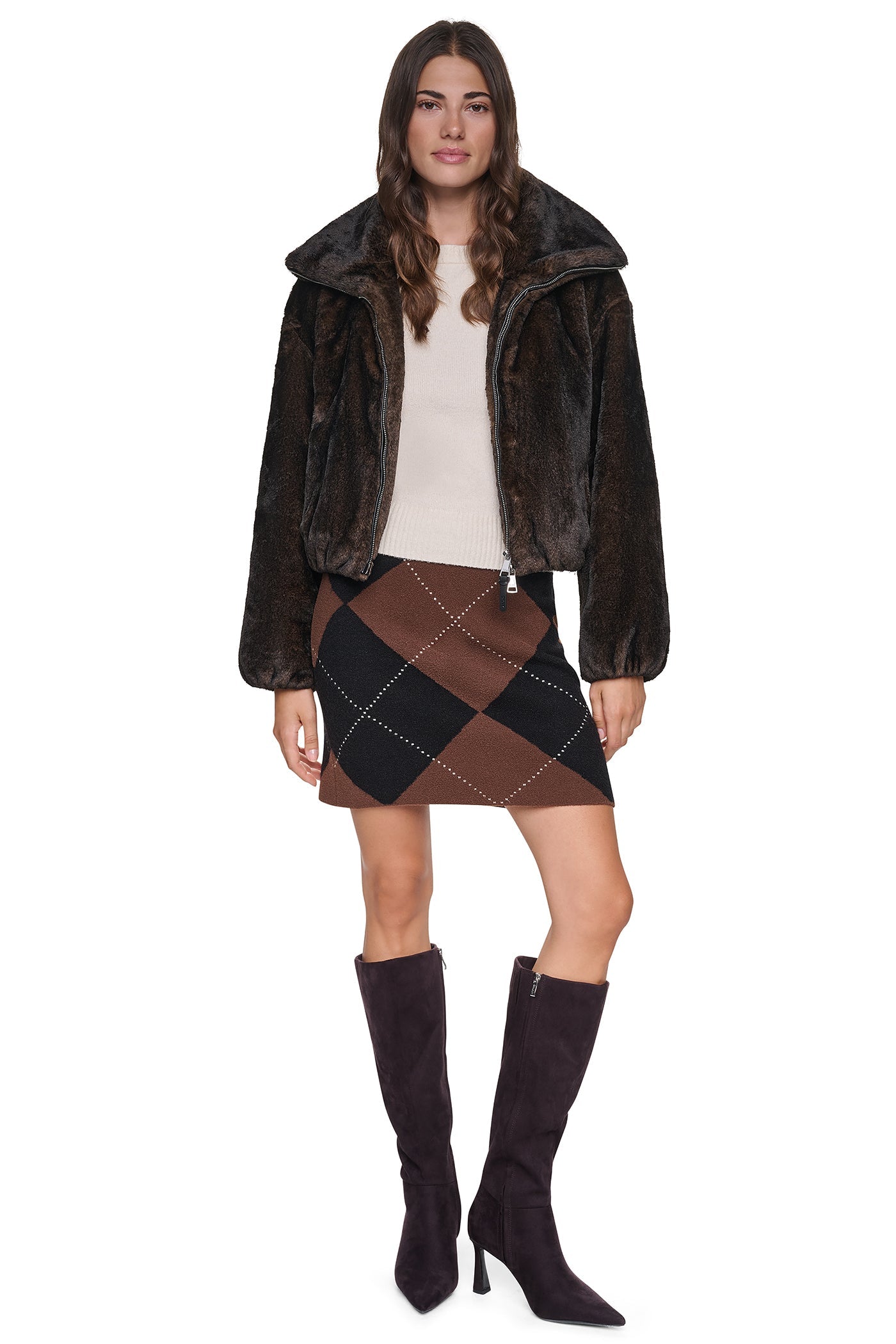 FAUX FUR BUBBLE HEM JACKET