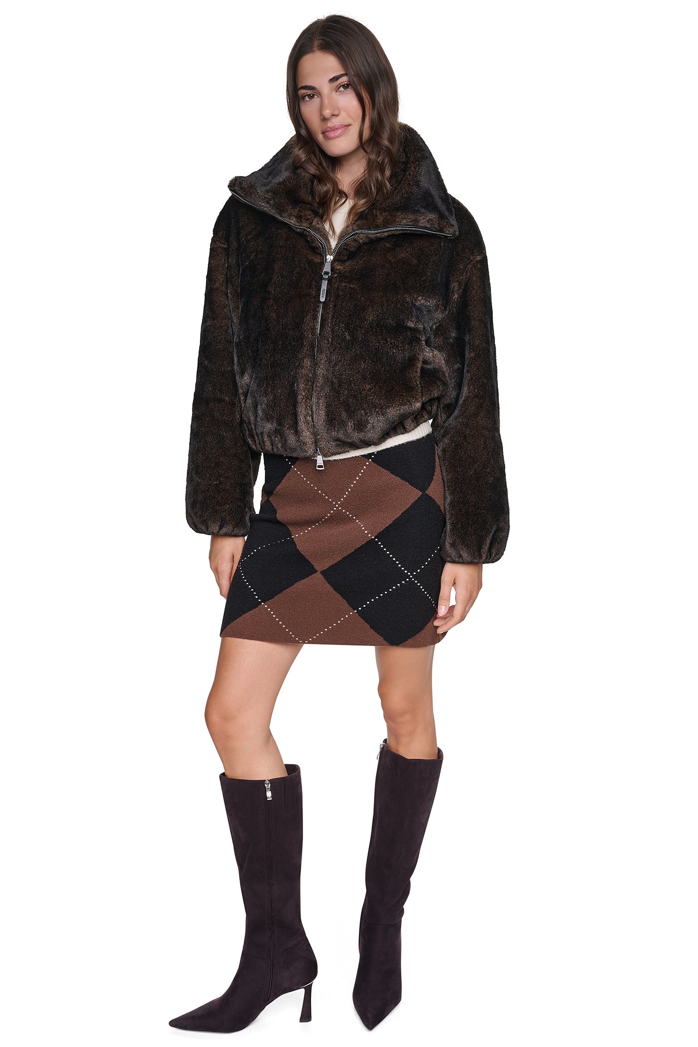 FAUX FUR BUBBLE HEM JACKET
