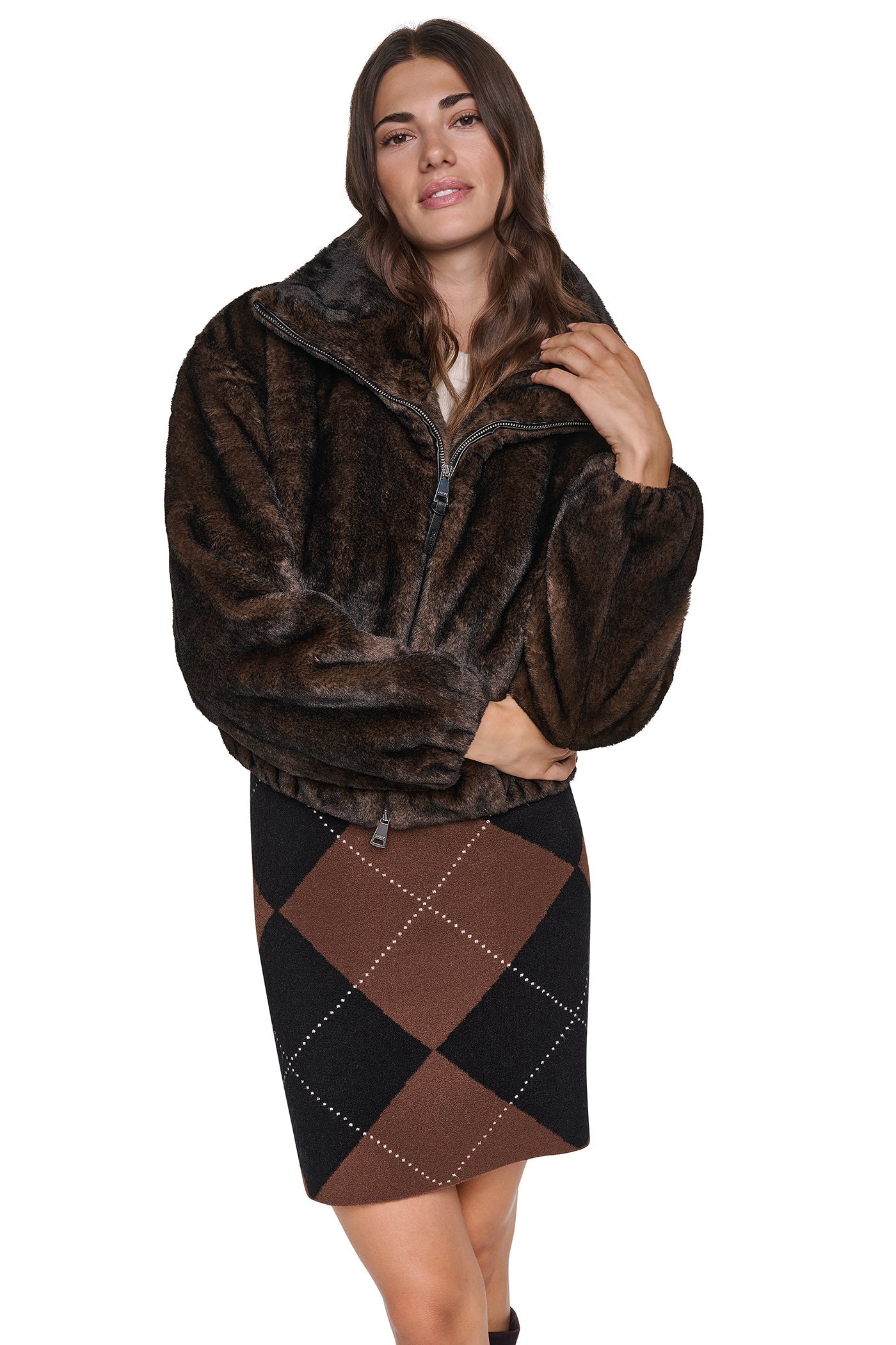 FAUX FUR BUBBLE HEM JACKET