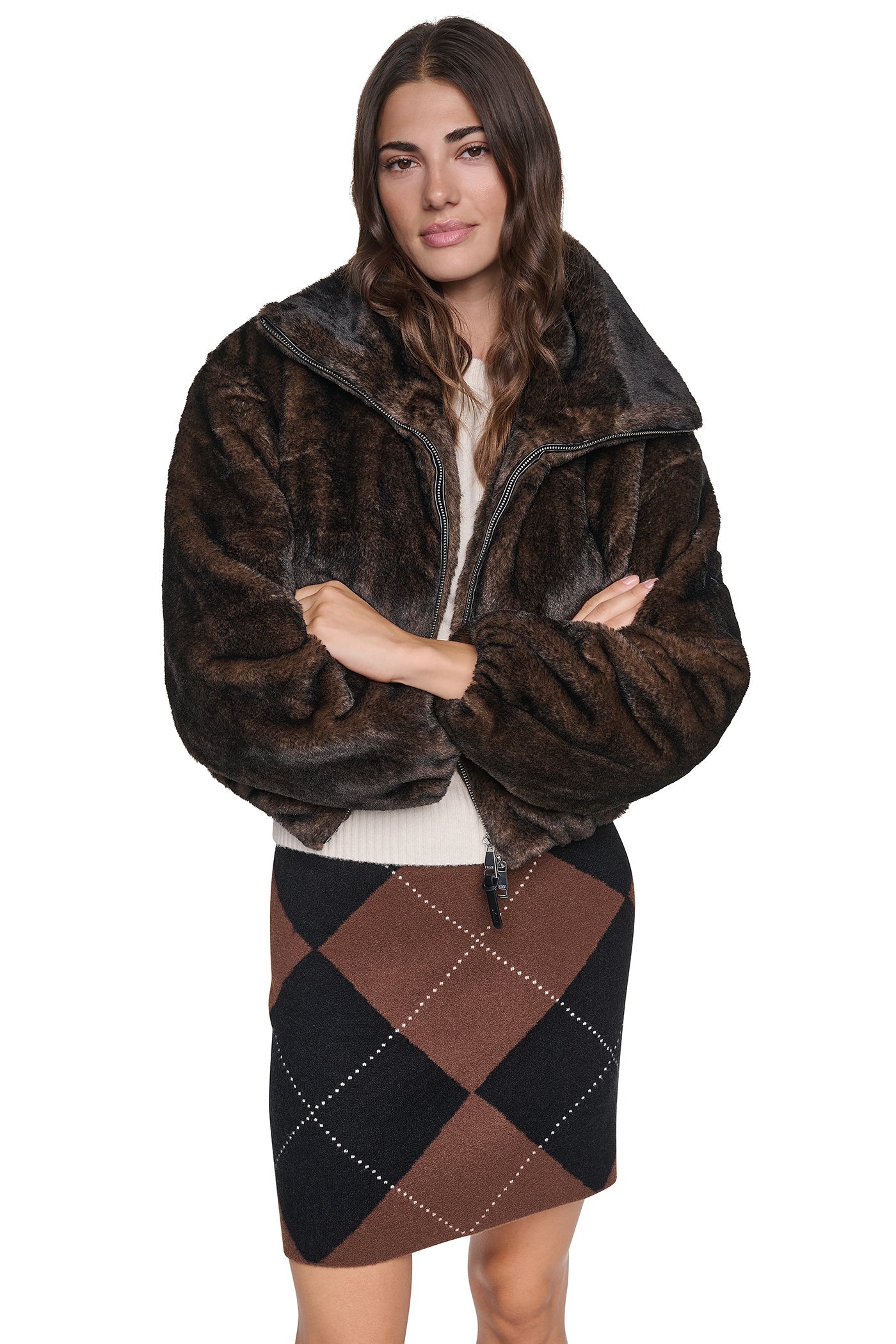 FAUX FUR BUBBLE HEM JACKET