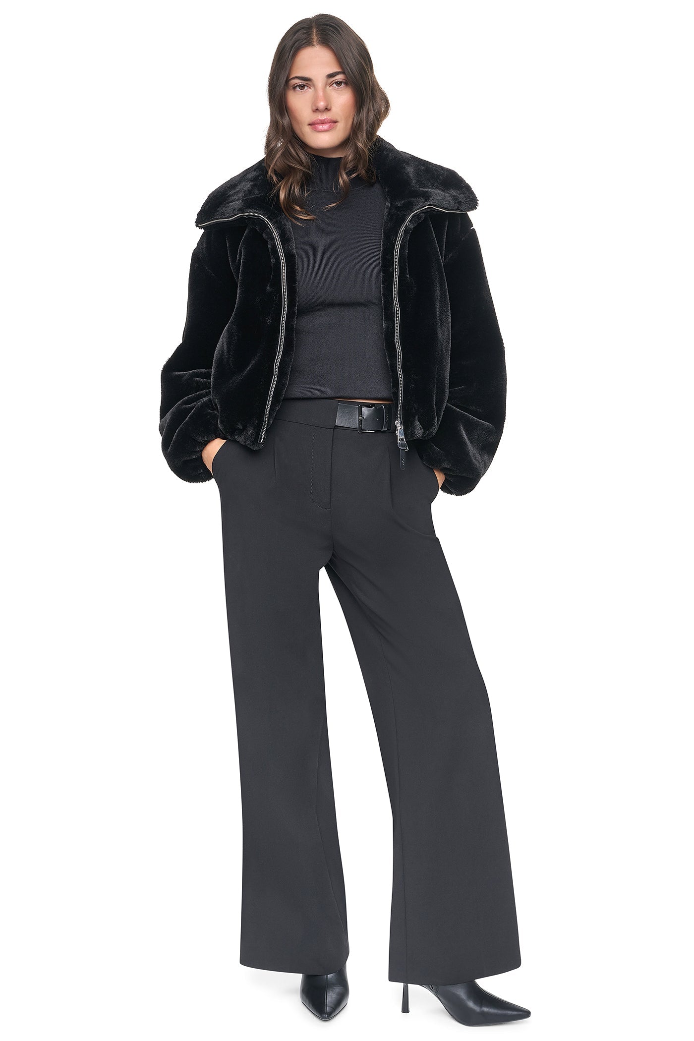 FAUX FUR BUBBLE HEM JACKET