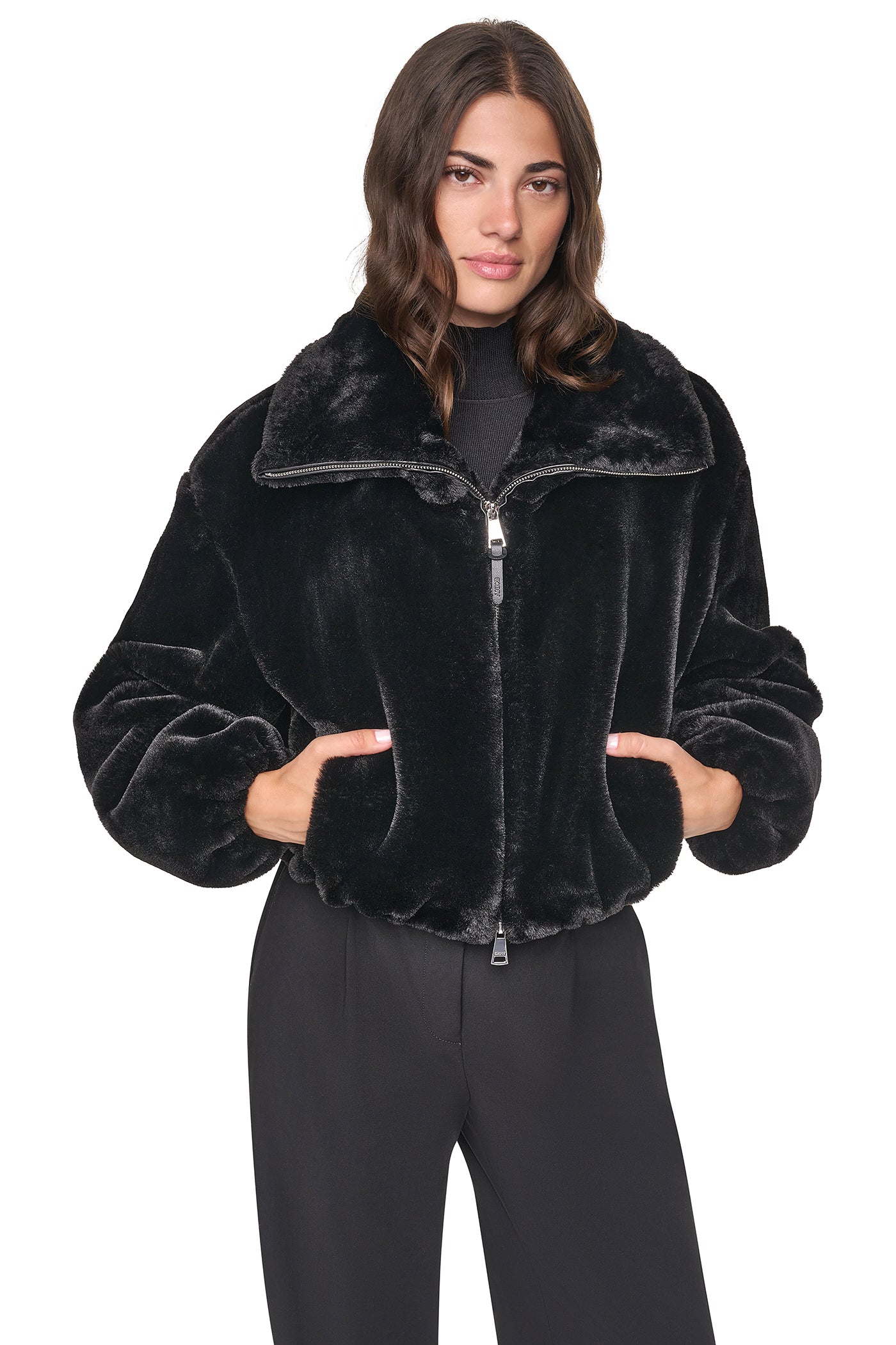 FAUX FUR BUBBLE HEM JACKET