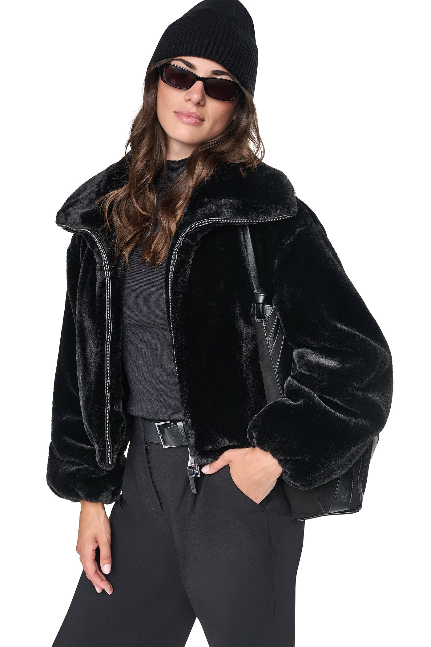 FAUX FUR BUBBLE HEM JACKET