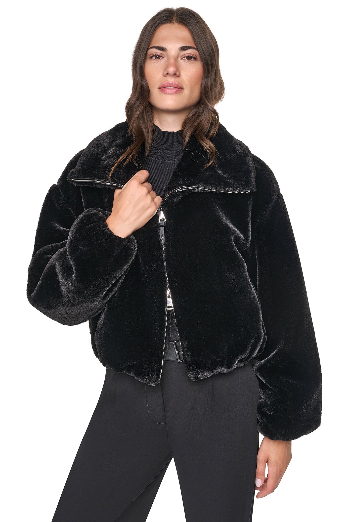 FAUX FUR BUBBLE HEM JACKET