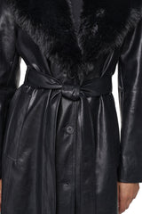 VEGAN LEATHER TRENCH WITH FAUX FUR COLLAR