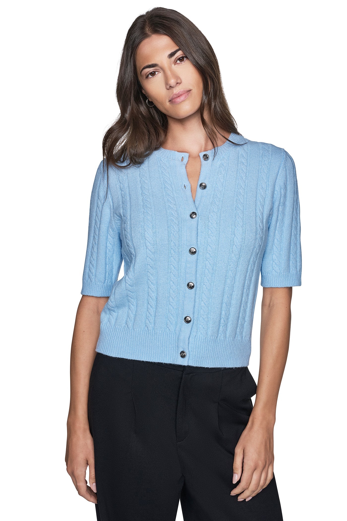 SHORT SLEEVE CABLE CARDIGAN