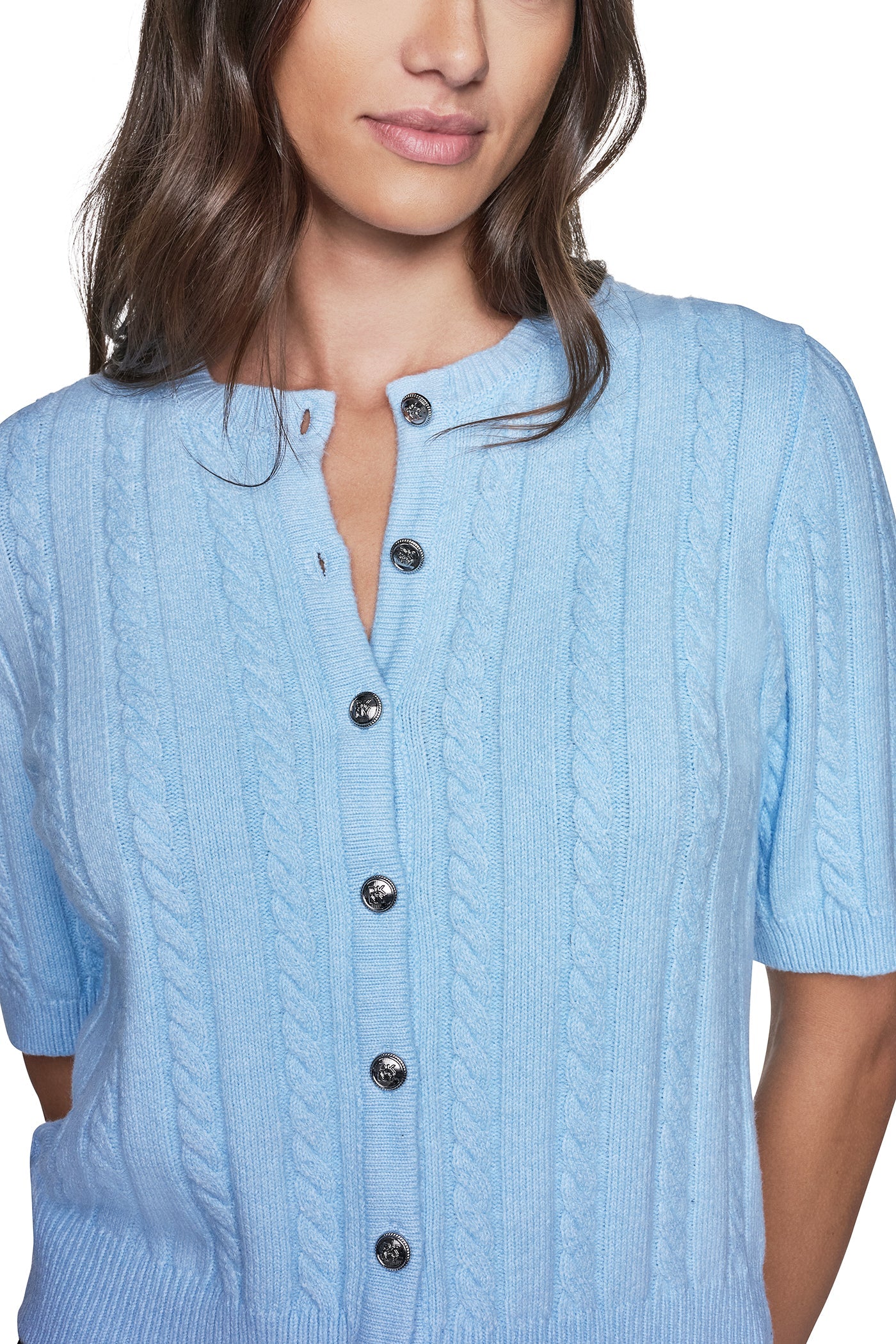 SHORT SLEEVE CABLE CARDIGAN