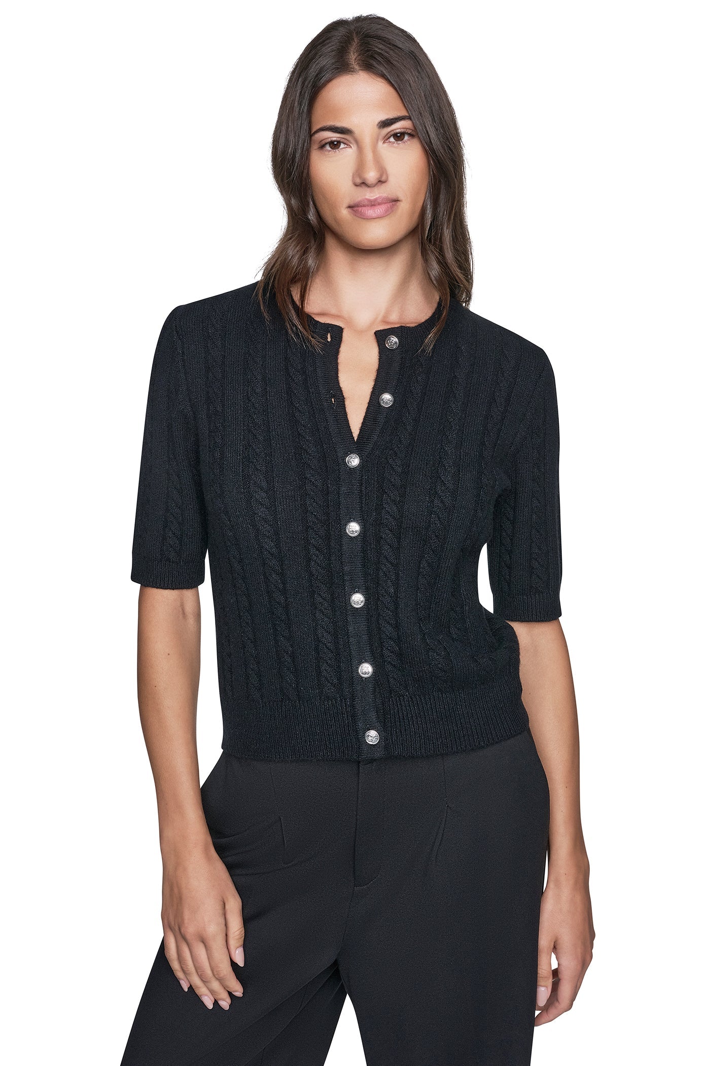 SHORT SLEEVE CABLE CARDIGAN