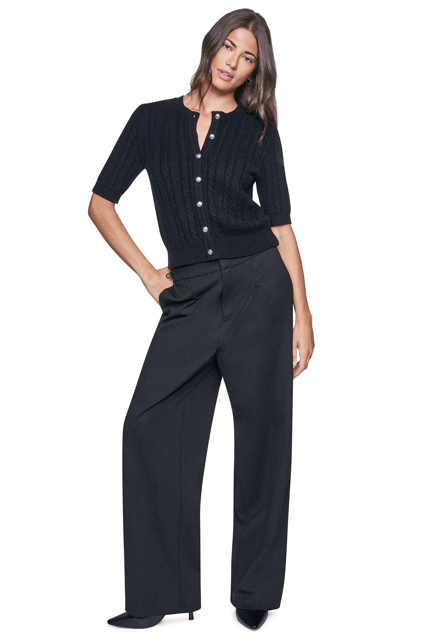 SHORT SLEEVE CABLE CARDIGAN