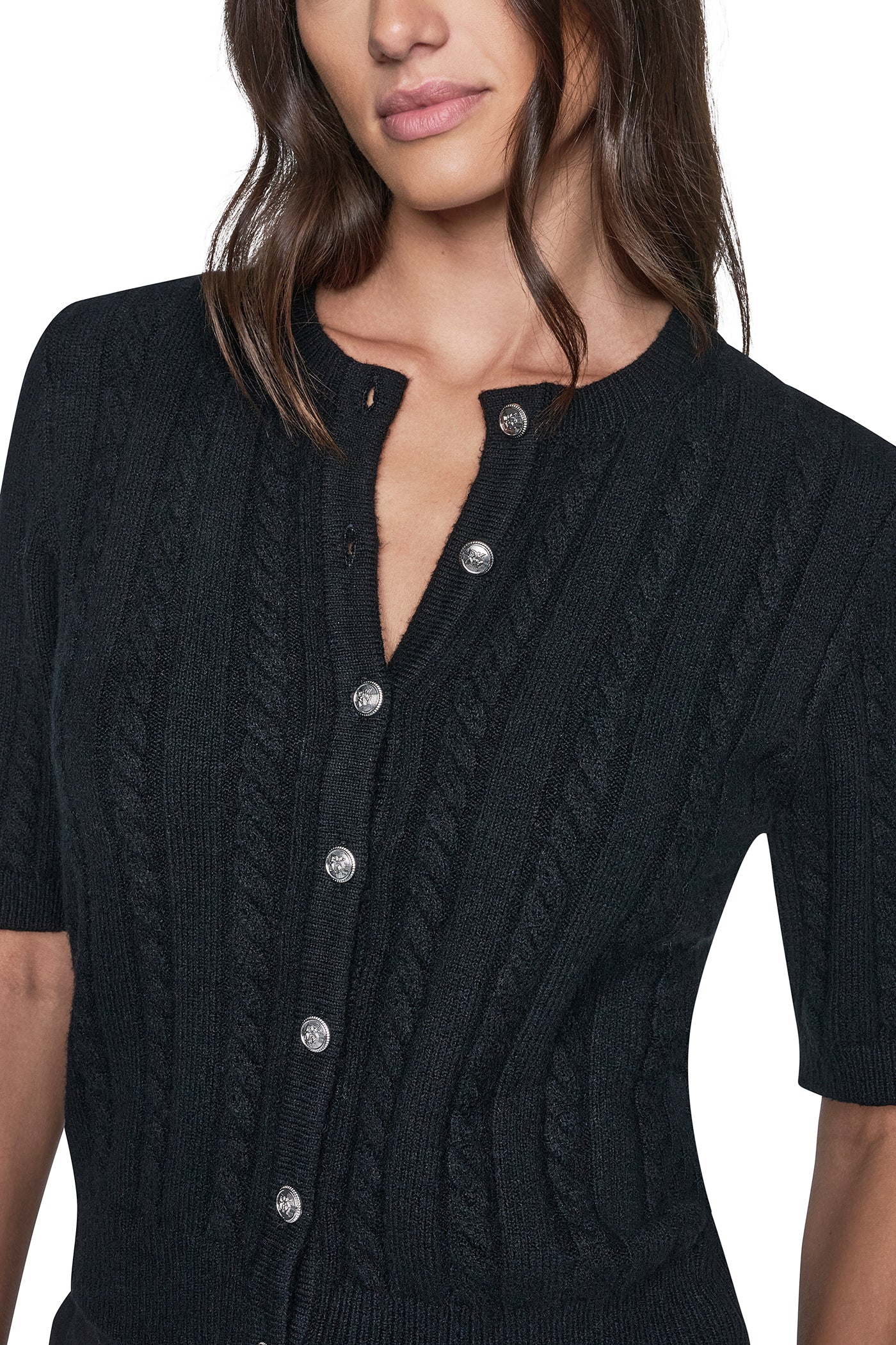 SHORT SLEEVE CABLE CARDIGAN