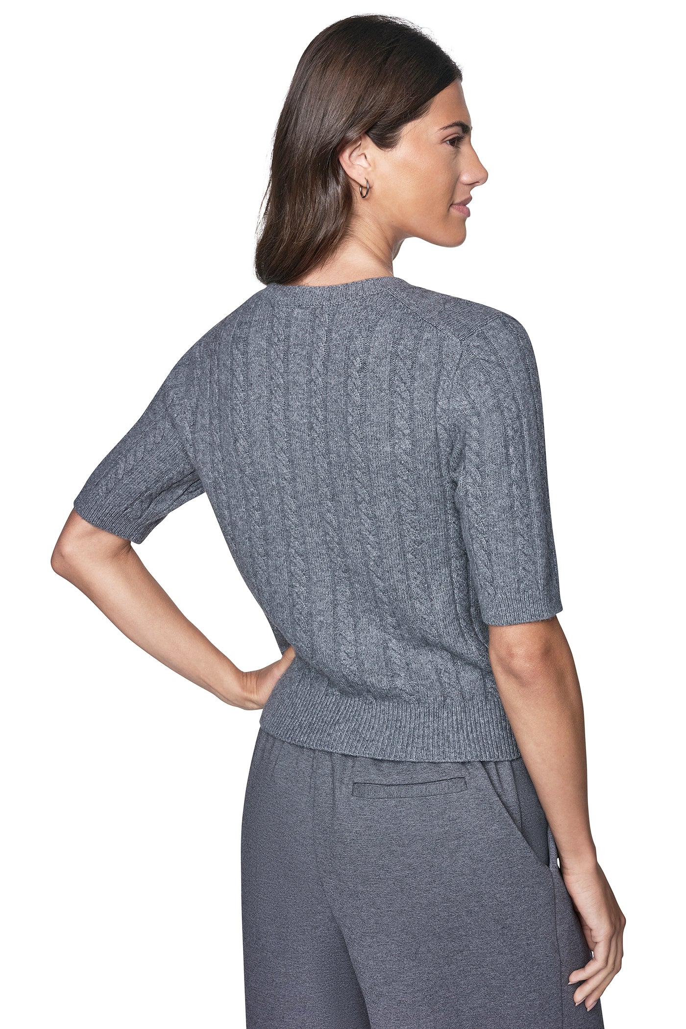 SHORT SLEEVE CABLE CARDIGAN