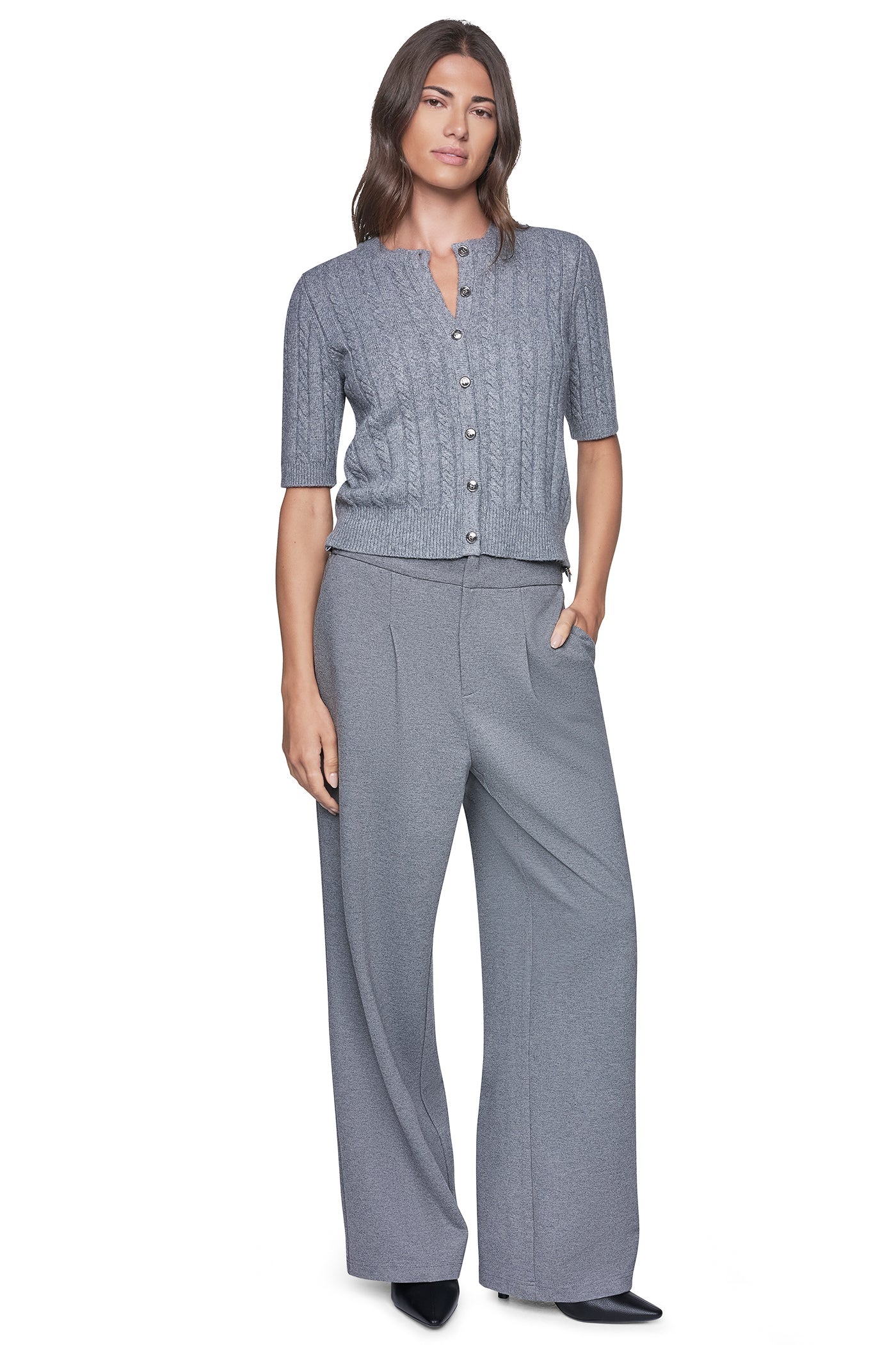 SHORT SLEEVE CABLE CARDIGAN